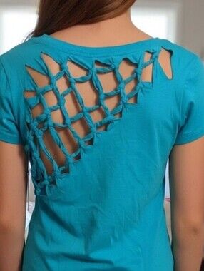 NWT Turquoise Aqua Blue Cutout Back Short Sleeve Girl's Top Size XL